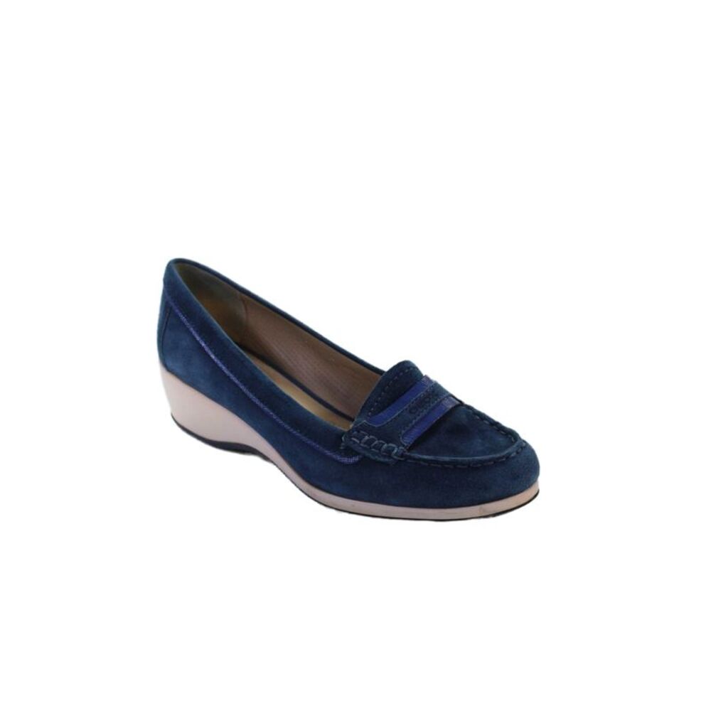 Geox Womens Suede Slide On Low Wedge Pumps Blue Size 39.5 9.5